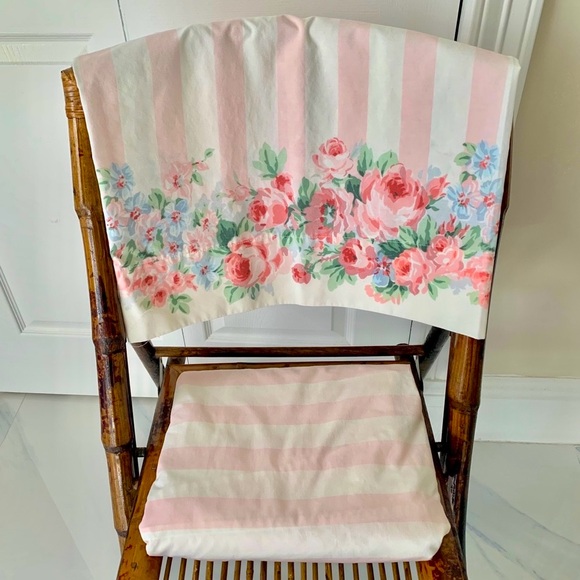 Vintage Westpoint Stevens TWIN fitted sheet + pillow case cabana stripe floral - Picture 1 of 7